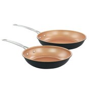 Wholesale - 2pc 8" & 9.5" CHESTNUT FRYING PAN COPPER INTERIOR/MATTE BLK EXT. W/S.S. HANDLE NONSTICK CARBON STEEL C/P 8, UPC: 085081518651